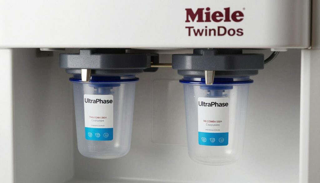 Miele TwinDos cartridge system showing dual dispensers