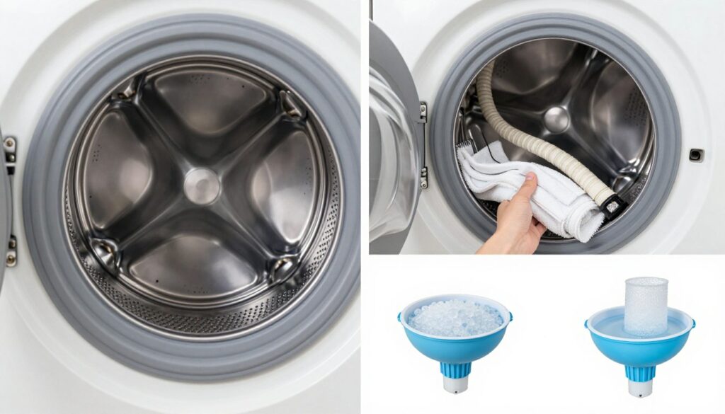 washing machine maintenance showing cleaning procedures